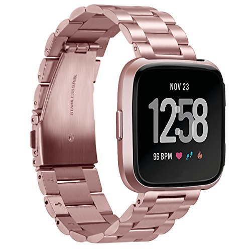 Product Cover Aresh Compatible with Fitbit Versa Band/Versa 2 Bands, Stainless Steel Versa Lite Metal Strap for Fitbit Versa&Versa Lite Edition&Versa Special Edition (RoseGold)