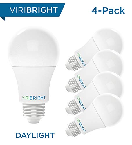 Product Cover Viribright 100W Equivalent LED Light Bulbs, Daylight (6500K) 13W A19, Medium Screw (Edison) Base, 1350 Lumens, Non-Dimmable, General Purpose, UL Listed (4-Pack)