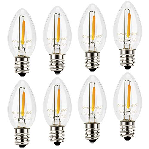 Product Cover Night Light Bulbs, C7 Candelabra Bulb, Emotionlite LED Light Bulbs with E12 Chandelier Base, 0.5 Watt (4W 5W 6W Incandescent Equivalent), 50LM, Warm White, 2700K, Clear, 8 Pack