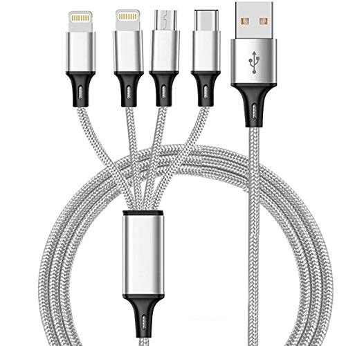 Product Cover CKCOCO Multi USB Charger Cable 5FT Nylon Braided Universal 4 in 1 Multiple Charging Cord Adapter with 8Pin x2/Type-C/Micro USB Port Connectors for Cell Phones Tablets and More (Charging Only)