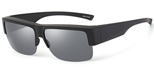 Product Cover CAXMAN Wear Over Glasses Sunglasses Polarized Lens for Prescription Glasses, Medium Sized Half Frame, Matte Black Frame Black Lens