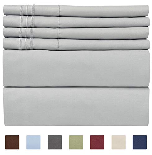 Product Cover Full Size Sheet Set - 6 Piece Set - Hotel Luxury Bed Sheets - Extra Soft - Deep Pockets - Easy Fit - Breathable & Cooling Sheets - Wrinkle Free - Gray - Light Grey Bed Sheets - Fulls Sheets - 6 PC
