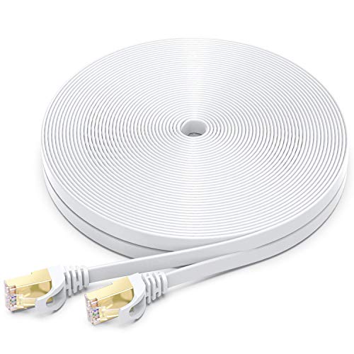 Product Cover CAT-7 Ethernet Cable 15 Feet - High Speed Flat Internet Network Computer Patch Cord - Faster Than Cat6 Cat5e Lan Wire, Shielded RJ45 Connectors for Router, Modem, Xbox, Printer - White