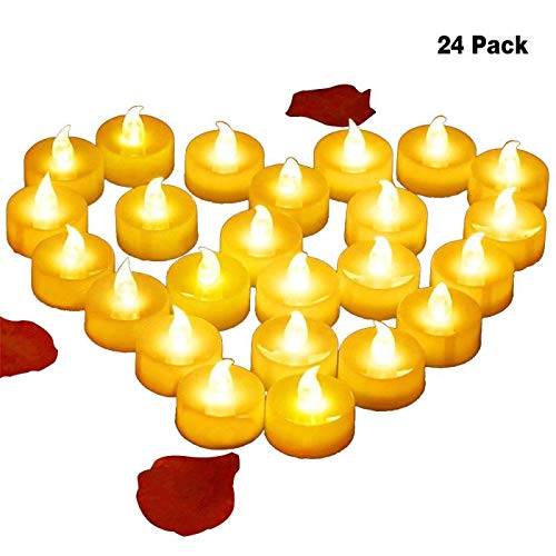Product Cover 4Abby Realistic Bright Flameles LED Tea Light Candles, Bright, Flickering, Battery Powered Fake Candles, Tea Lights, Pack of 24