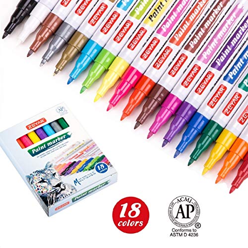 Product Cover ZEYAR Paint Markers, AP Certified, Extra Fine Point, 18 colors, oil-based, Permanent & Waterproof ink, Works on Rock, Wood, Glass, Metal and Ceramic and Almost All Surfaces