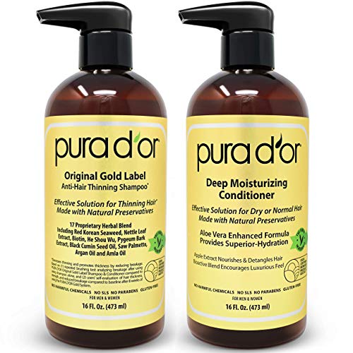 Product Cover PURA D'OR Gold Label Anti-Thinning Deep Moisturizing Therapy Shampoo & Conditioner Set, Clinically Tested Effective Solution, Infused with Organic & Natural Ingredients for All Hair Types, Men & Women