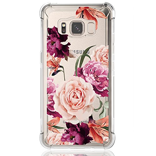 Product Cover Galaxy S8 Active Case,Samsung Galaxy S8 Active Case with Flower,LUOLNH Slim Shockproof Clear Floral Pattern Soft Flexible TPU Back Cover for Samsung Galaxy S8 Active(Purple)
