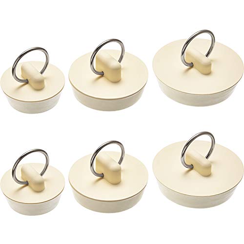 Product Cover Hicarer 6 Pieces Rubber Sink Stopper Set Drain Stopper Plug with Hanging Ring for Bathtub, Kitchen and Bathroom, 3 Sizes, White