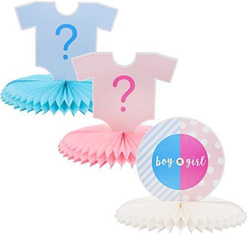 Product Cover Blue Panda Gender Reveal 3-Piece Set Table Decorations - Baby Boy or Girl Honeycomb Centerpiece Party Supplies, 12 x 9 Inches