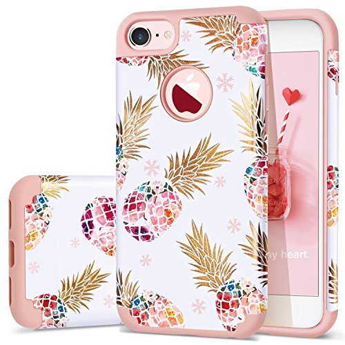Product Cover Pineapple iPhone 8 Case,iPhone 7 Case,Fingic Ultra Slim Floral Pineapple Cover Hard PC Soft Rubber Anti-Scratch Shockproof Protective Skin Cover for iPhone 7/iPhone 8,Floral Pineapple/Rose Gold