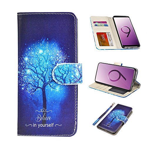 Product Cover UrSpeedtekLive Galaxy S9 Wallet Case Folio Flip Premium PU Leather Case Cover w/Card Holder Slot Pockets, Wrist Strap, Magnetic Closure Compatible with Samsung Galaxy S9 (2018),Believe in Yourself