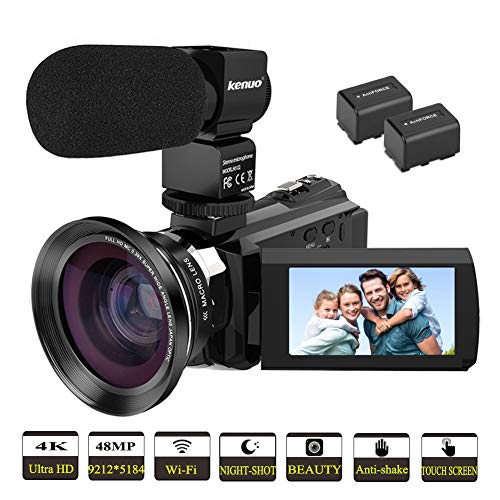 Product Cover Video Camera Camcorder 4K,Kenuo HD 60FPS Digital WiFi Camera, 48.0MP 3.0 inch Touch Screen, IR Night Vision Camcorder, 16X Digital Zoom with External Microphone and Wide Angle Lens, 2 Batteries