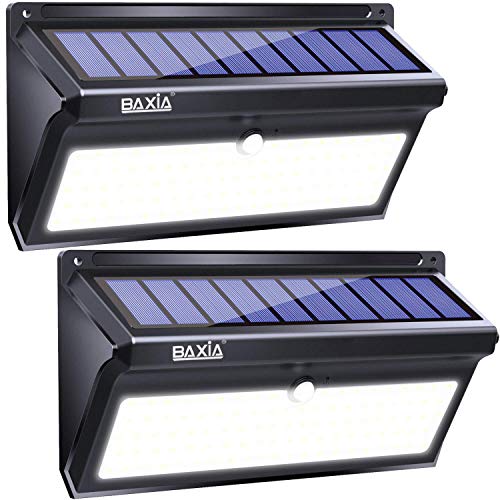 Product Cover BAXIA TECHNOLOGY Solar Lights Outdoor, 100 LED Solar Motion Sensor Lights With Wide Angle, Upgraded Waterproof Super Bright Security Solar Wall Lights for Garden, Fence, Front Door, Yard, [2 Pack]