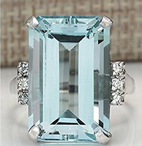 Product Cover Zhiwen Vintage Fashion Women 925 Silver Aquamarine Gemstone Ring Engagement Wedding Jewelry Size 5-11 (8#)