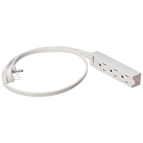 Product Cover AmazonBasics Indoor 3 Prong Extension Power Cord Strip - Flat Plug, Grounded, 3 Foot, Pack of 2, White