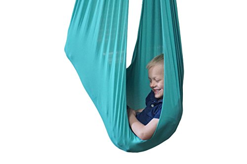 Product Cover Indoor Therapy Swing for Kids with Special Needs by Sensory4u (Hardware Included) Snuggle Swing | Cuddle Hammock for Children with Autism, ADHD, Aspergers | Great for Sensory Integration (Aqua Color)