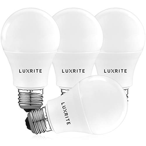 Product Cover Luxrite A19 LED Light Bulb 60W Equivalent, 4000K Cool White Dimmable, 800 Lumens, Standard LED Bulb 9W, E26 Base, Energy Star, Enclosed Fixture Rated, Perfect for Lamps and Home Lighting (4 Pack)