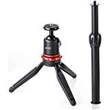 Product Cover Movo Universal Mini Camera Tripod w/Extendable Pole (MV-T1) Adjustable Head, Heavy-Duty Aluminum Travel Stand | DSLR, Mirrorless, GoPro, Smartphones | Compact, Portable