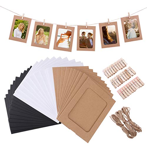 Product Cover VORCOOL Kraft Paper Photo Frames 4x6in 30pcs Picture Frames Multi Wall Hanging Paper Photo Frames with 30 Clips 3 Ropes for DIY Display Party Decor