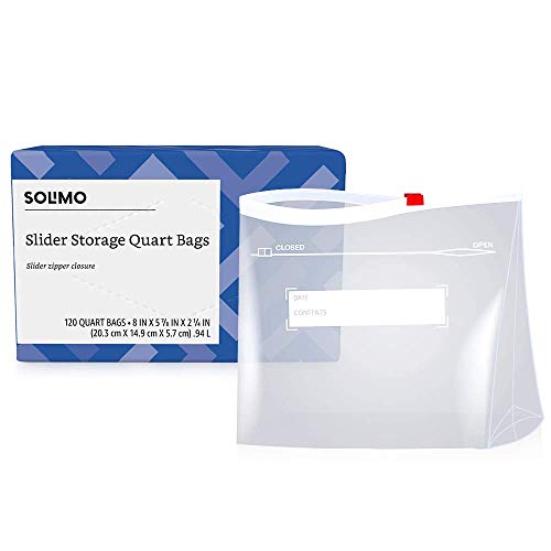 Product Cover Amazon Brand - Solimo Slider Quart Food Storage Bags, 120 Count