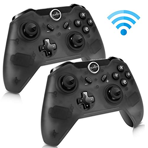 Product Cover Wireless Pro Remote Game Controller, Sunjoyco Gamepad Joypad, Gyro Axis and Dual Shocks, Compatible with Nintendo Switch Console (Black - 2Pack)