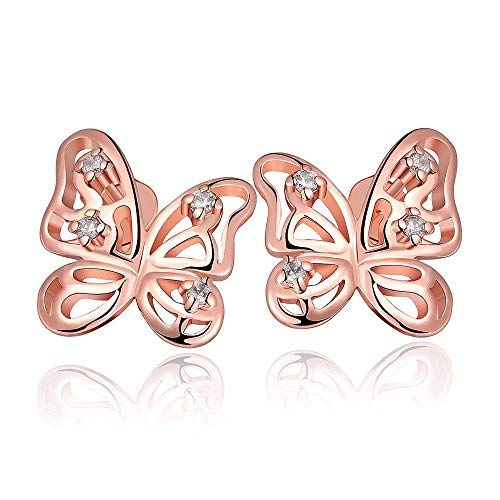 Product Cover Rose Gold Butterfly Earrings with Rhinestone Accents - Cute, Trendy, Fun - Great Gift