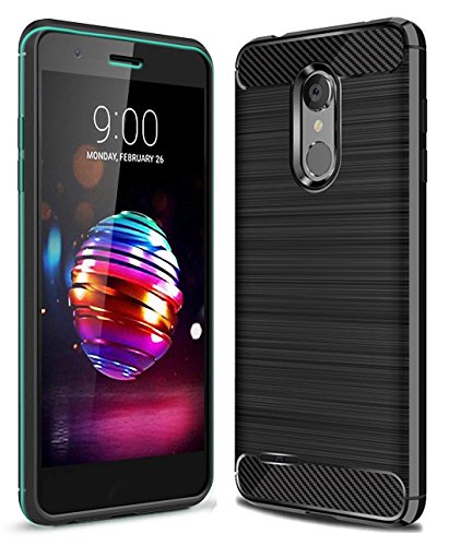 Product Cover LG K10 2018 Case, LG K30 Case with HD Screen Protector UCC Frosted Shield Luxury Slim TPU Bumper Cover Carbon Fiber Design and Anti-Scratch and Non-Slip Case Cover for LG K10 2018 (Black)