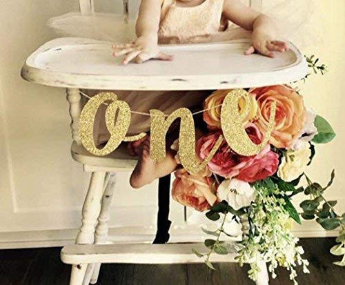 Product Cover Ms.Mara 1St Birthday Baby Party Decoration High Chair Glitter Gold One Banner