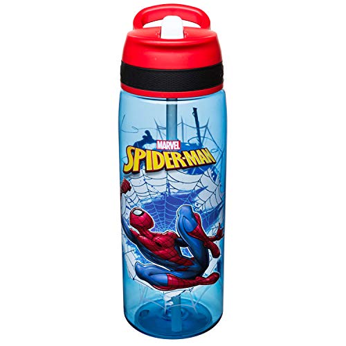 Product Cover Zak Designs Marvel Comics Water Bottle with Built-In Carrying Loop, Durable Water Bottle Has Wide Mouth and Break Resistant Design (25oz, Spider-Man, Tritan, BPA-Free)