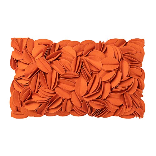 Product Cover King Rose Handmade 3D Flower Accent Throw Pillow Cover Decorative Pillowcase Solid Rectangle Cushion Cover for Sofa Bed Living Room Couch Home Decor 12 x 20 Inches Wool Orange