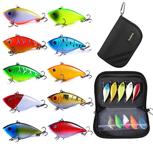 Product Cover PLUSINNO Fishing Lures for Bass, 10pcs Hard Bait Minnow VIB Lure Lures with Portable Carry Bag, 3D Fishing Eyes Swimbait Lure Popper Crankbait Fishing Bait Vibe Sinking Lure for Bass Trout Walleye