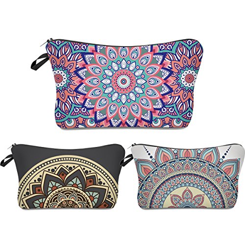 Product Cover Roomy Cosmetic Bag,3 piece Set Deanfun Waterproof Travel Toiletry Pouch Makeup with Zipper (Mandala Flowers)