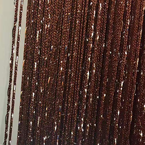 Product Cover Duosuny 110x110 Inch Door String Curtain Rare Flat Silver Ribbon Thread Fringe Window Panel Room Divider Cute Strip Tassel Coffee House Restaurant Party Parts (Dark Coffee)