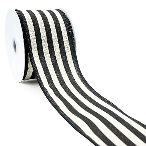 Product Cover CT CRAFT LLC Ivory Canvas with Black Stripe Wired Ribbon -2.5 inch x 10 Yards