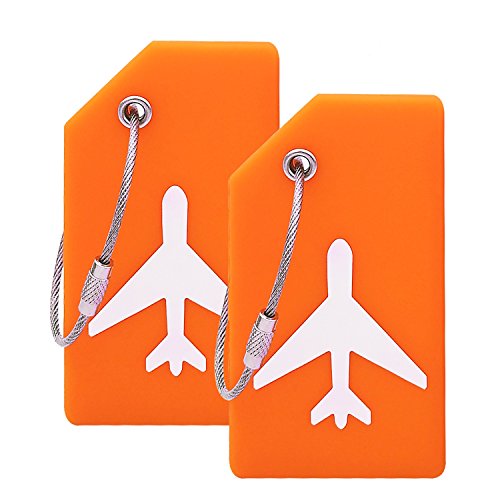 Product Cover Silicone Luggage Tag With Name ID Card Perfect to Quickly Spot Luggage Suitcase (Plane 2Pcs Orange)