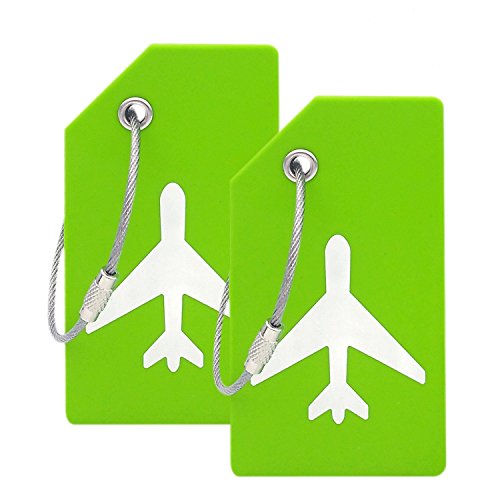 Product Cover Silicone Luggage Tag With Name ID Card Perfect to Quickly Spot Luggage Suitcase (Plane 2Pcs Green)