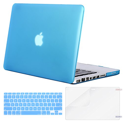 Product Cover MOSISO Plastic Hard Shell Case & Keyboard Cover & Screen Protector Only Compatible with Old Version MacBook Pro 13 Inch (A1278, with CD-ROM), Release Early 2012/2011/2010/2009/2008, Aqua Blue