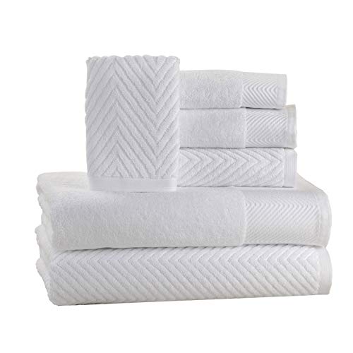Product Cover ISABELLA CROMWELL 6 Piece Cotton Bath Towels Set - 2 Bath Towels, 2 Hand Towels, 2 Washcloths Machine Washable Super Absorbent Hotel Spa Quality Luxury Towel Gift Sets Chevron Towel Set - White