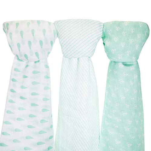 Product Cover Muslin Baby Swaddle Blankets, 47x47 (3 Pack) Mint Blue and White Collection