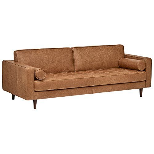 Product Cover Rivet Aiden Tufted Mid-Century Modern Leather Bench Seat Sofa, 86.6