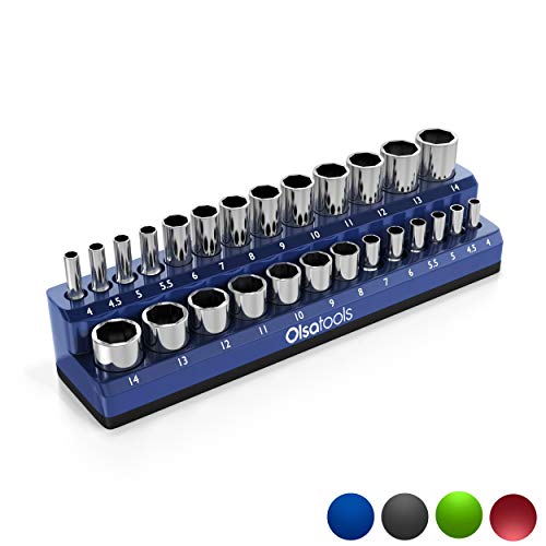 Product Cover Olsa Tools Magnetic Socket Holder | 1/4-inch Drive | Metric | Blue | Holds 26 Sockets | Premium Quality Tools Organizer