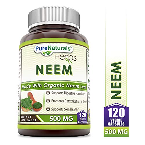 Product Cover Pure Naturals Neem (Made with Organic Neem Leaf) 500 mg, Veggie Capsules -Supports Digestive Functions* -Supports Skin Health* -Promotes Detoxification of Blood* (120 Count)