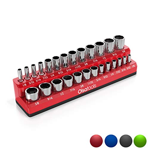 Product Cover Olsa Tools Magnetic Socket Organizer | 1/4-inch Drive | SAE RED | Holds 26 Sockets | Premium Quality Tools Organizer