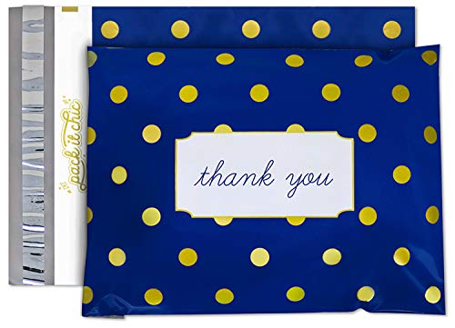 Product Cover Pack It Chic - 10X13 (100 Pack) Navy Polka Dot - Thank You Poly Mailer Envelope Plastic Custom Mailing & Shipping Bags - Self Seal (More Designs Available)