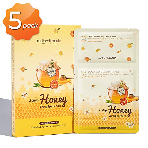 Product Cover MOTHER MADE 2-Step Honey Citrus Spa Facials Pack of 5, A Full Skincare Bundle of Amazon Clay Mask and Moisturizing Honey Sheet Face Mask, for Acne-prone Sensitive Dry Skins