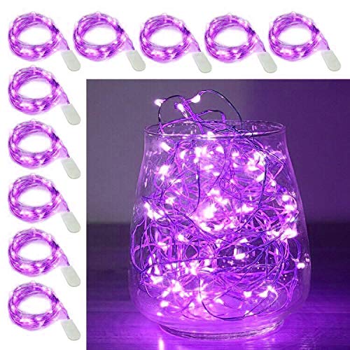 Product Cover [10-Pack] LED String Lights, 6.6FT LED Moon Lights 20 Led Micro Lights On Silver Copper Wire (Batteries Include) for DIY Wedding Centerpiece, Table Decoration, Party (Purple)