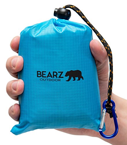 Product Cover BEARZ Outdoor Beach Blanket, Waterproof Picnic Blanket 55″x60″ - Lightweight Camping Tarp, Compact Pocket Blanket, Festival Gear, Sand Proof Mat for Travel, Hiking, Sports - Packable w/Bag