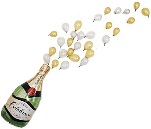 Product Cover Party Hat Paper Co Pop The Bubbly Balloon Pack Giant Champagne Kit, 40 Large With 30 Gold & Silver Mini Latex Decoration For Bachelorette