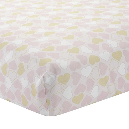 Product Cover Lambs & Ivy Baby Love Heart Fitted Crib Sheet, Pink/Gold/White, 28