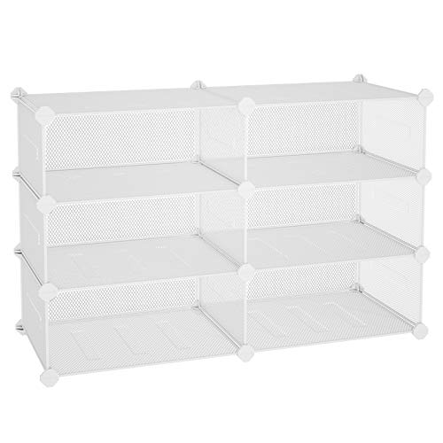 Product Cover SONGMICS 3-Tier Shoe Rack, Space Saving 12-Pair Metal Shoe Storage Organizer Units, Cabinet Storage Organizer, Ideal for Entryway Hallway Bathroom Living Room and Corridor, White ULPL23W
